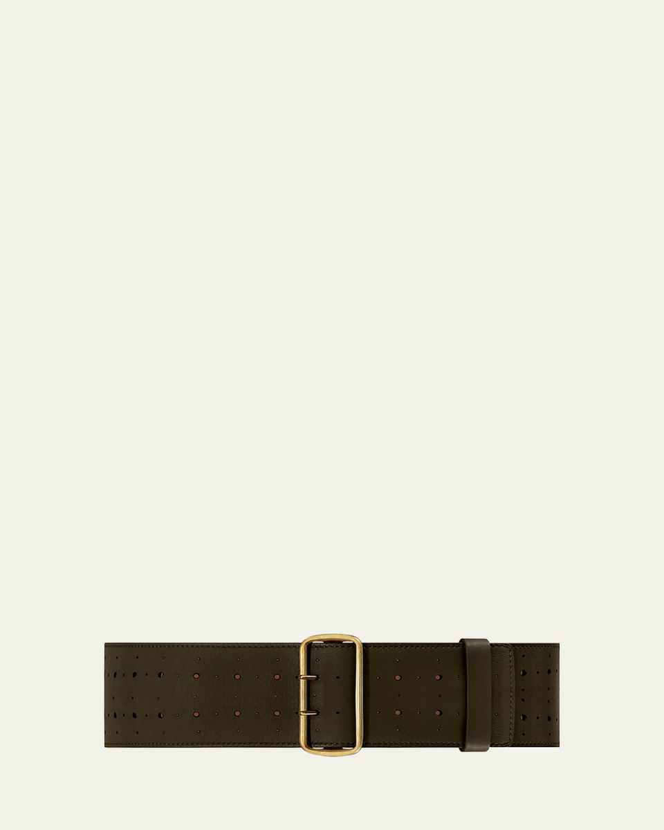 La Celeste Perforated Wide Leather Belt